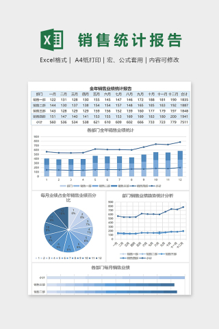 蓝色淡雅全年销售业绩统计报告表下载