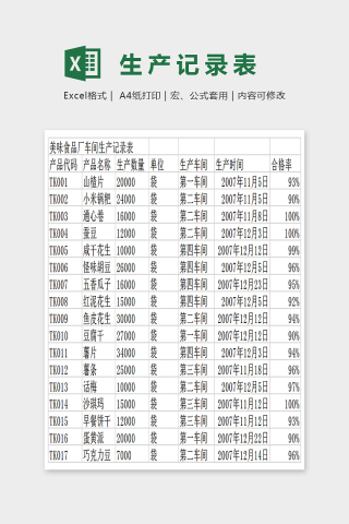 简单精美大气生产记录表Excel下载