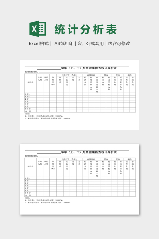 幼儿园儿童健康检查统计分析表excel模板下载