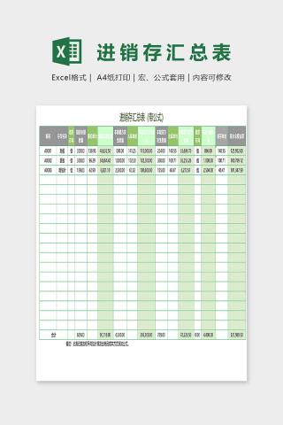 进销存汇总表格格式自动计算表excel模板下载