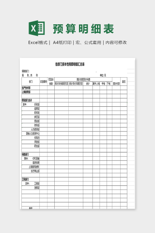 各部门资本性预算明细表excel模板下载