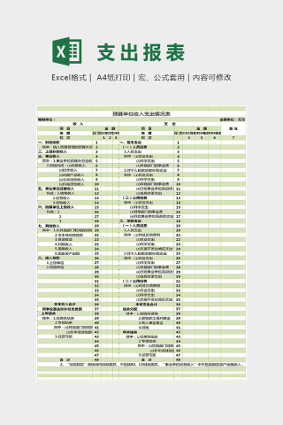 预算单位收入支出情况Excel下载