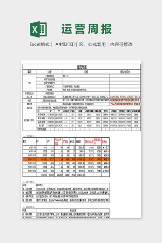 专业店铺运营周报详解表excel模板下载