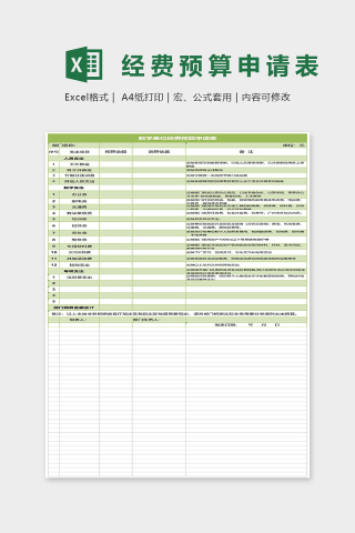 标准教学单位经费预算申请表表格模板下载