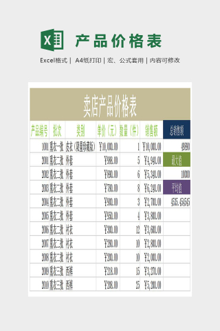 简单通用产品报价表Excel下载