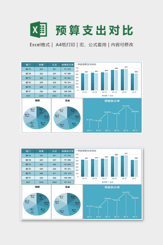 蓝色淡雅季度部门支出预算excel模板