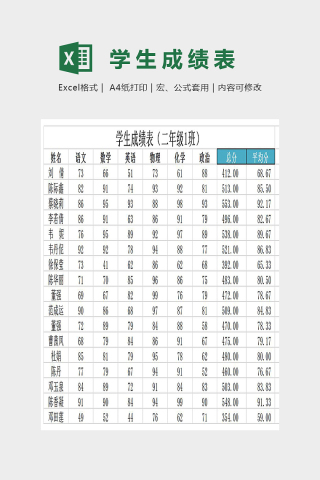 精美简单大气学生成绩表Excel下载