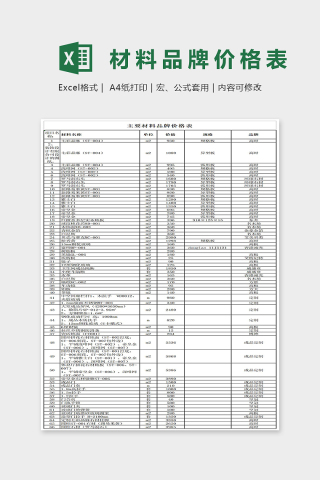 大酒店装饰材料品牌价格表Excel模板下载