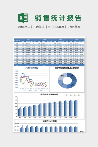 清新蓝色产品销量数据明细精美模版下载