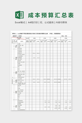 公司项目成本预算汇总表excel模板下载