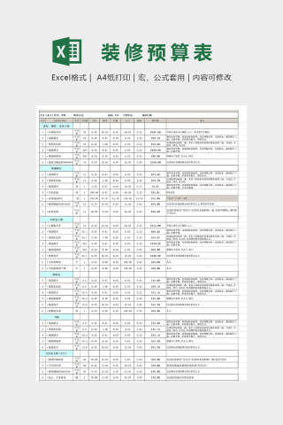 110平米全包预算表模版下载