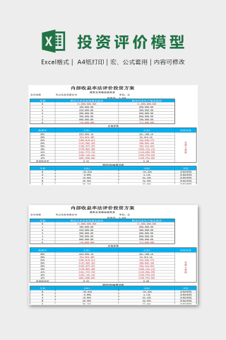 内部收益法投资评价模型excel模板