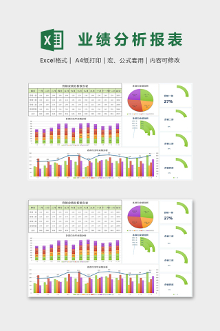 彩色风格营销业绩分析报告表模版下载