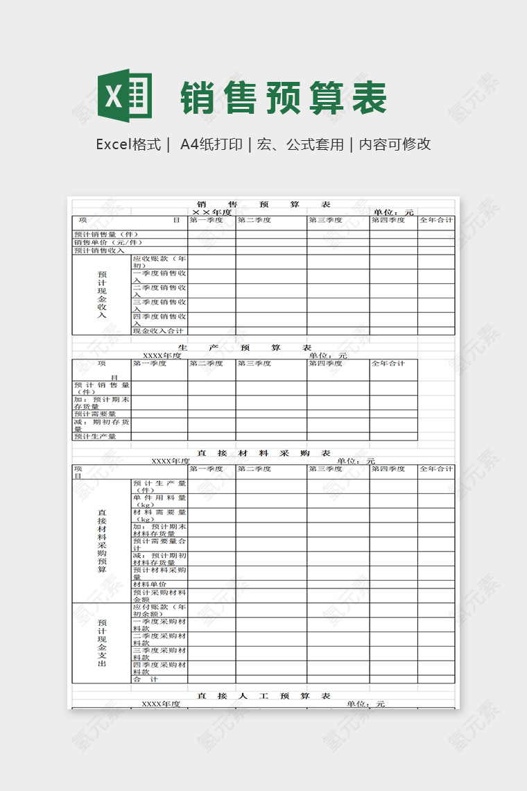 精美简单销售预算表Excel