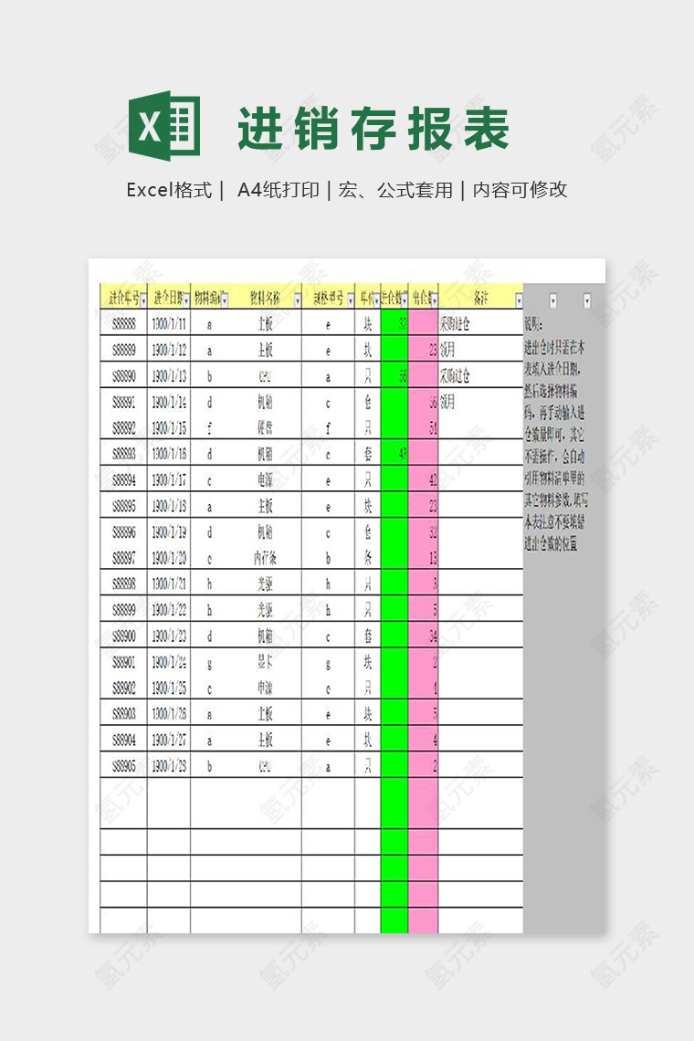 物料进出仓盘点进销存总表excel模板