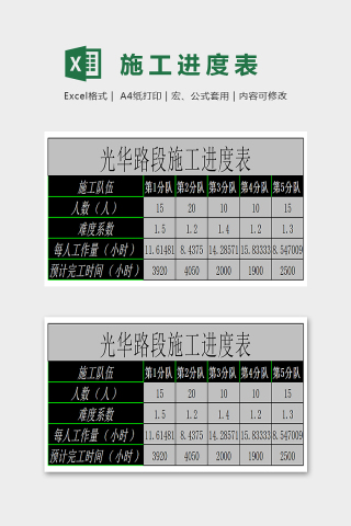 精美商务通用施工进度表Excel下载