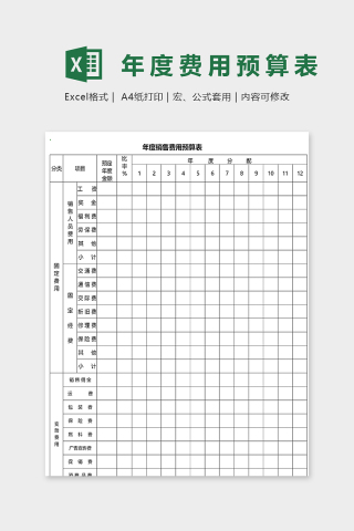 公司商店年度销售费用预算表excel模板下载