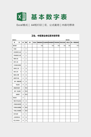 卫生中医事业单位基本数字表Excel 下载