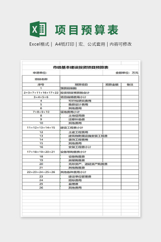 市级基本建设投资项目预算表Excel表格模板下载