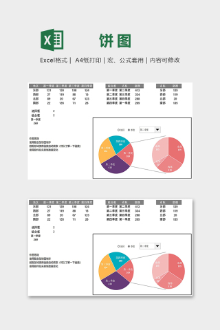 产品销售季度地区动态复合型饼图excel模板下载