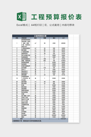 工程预算报价表Excel表格模板下载