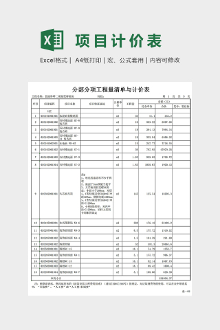 分部分工程量清单与计价表下载