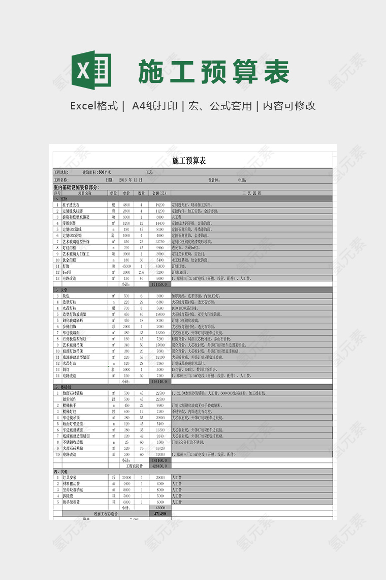 KTV装修报价施工预算表