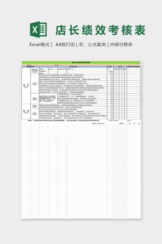 店长绩效考核表Excel表格模板下载