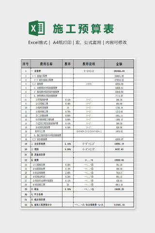 简单通用施工预算表Excel下载