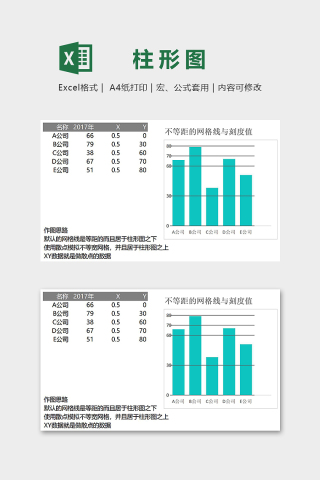 数据可视化图表不等宽网格与刻度柱形图表excel模板下载