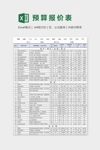 专业详细装修报价预算表模版下载