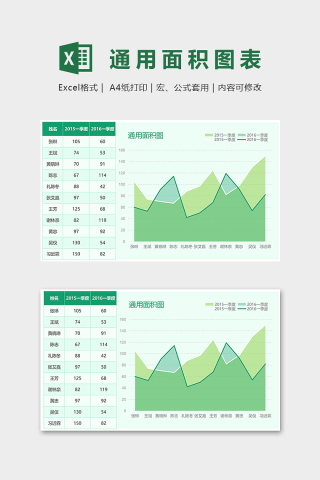 清新绿色销售数据模板通用面积图excel模板下载