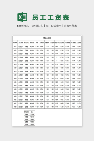 简单通用精美员工工资表Excel下载