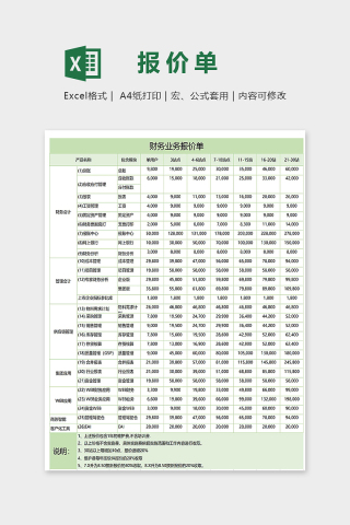 公司财务业务报价单模版下载