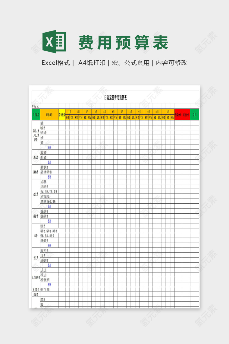 公司运营费用预算表excel模板