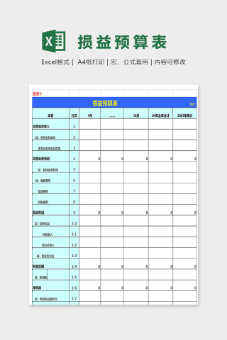 公司业务月度年度损益预算表excel模板下载