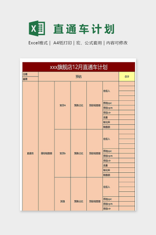 旗舰店直通车计划表excel模板下载