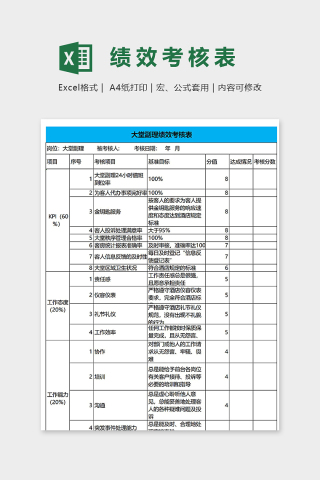 银行大堂副经理绩效考核表excel模板下载