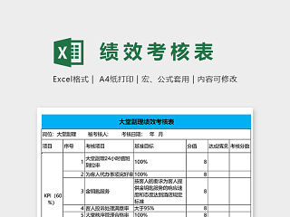 银行大堂副经理绩效考核表excel模板