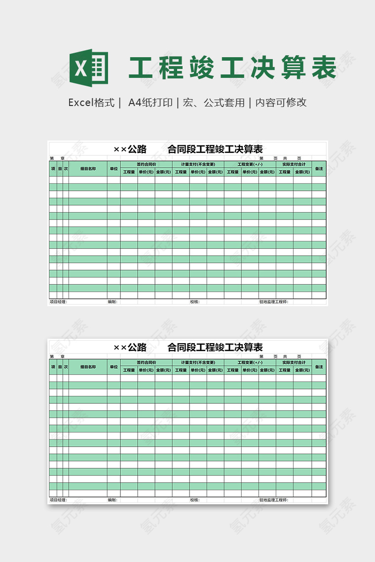 公路合同段工程竣工决算表模版