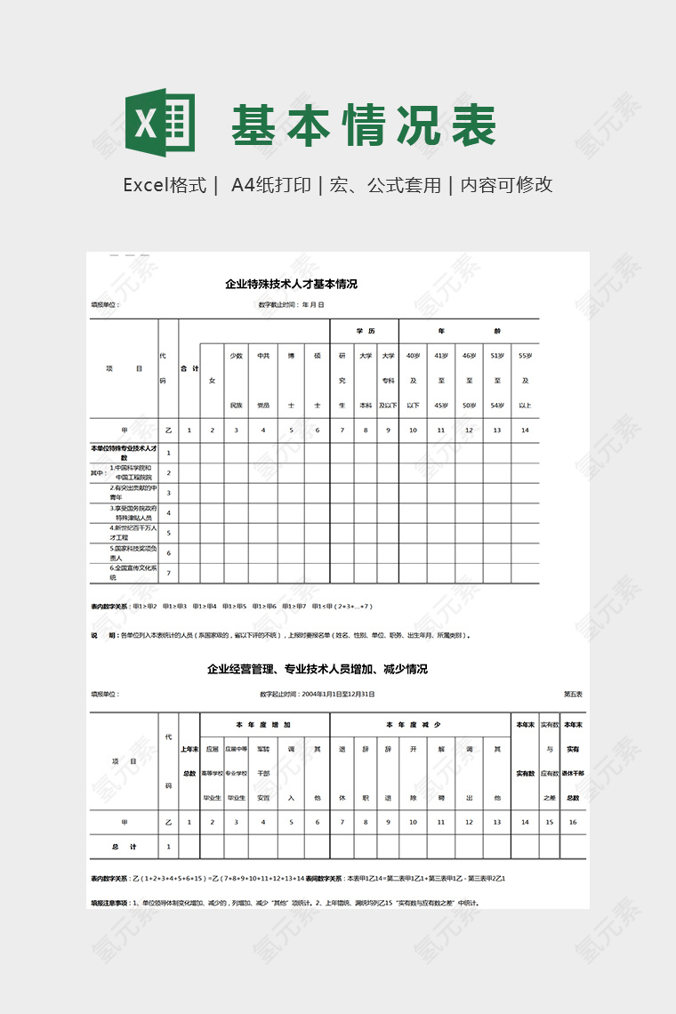 企业特殊技术人才基本情况表Excel