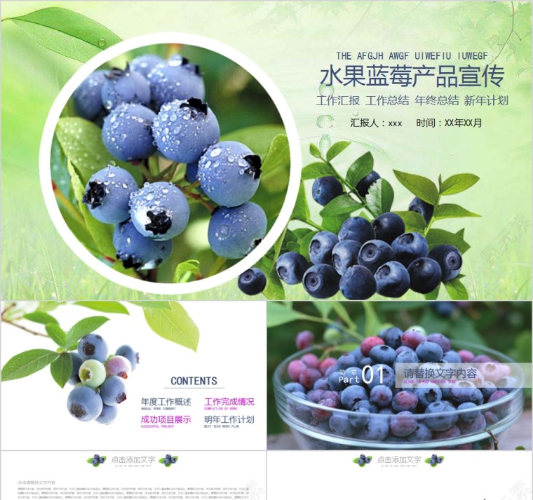 水果蓝莓产品宣传PPT模板第1张