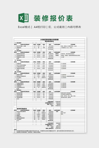 火锅店装修报价预算表excel模板下载