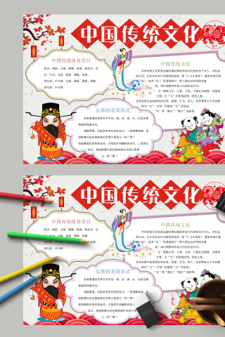 红色喜庆中国传统文化京剧的表现形式手抄报