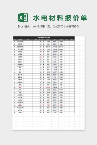 水电材料报价单Excel表格模板下载