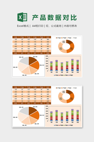 半年四种不同产品销售数据对比图excel模板下载