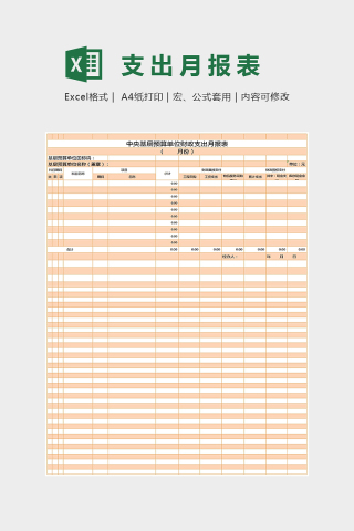 预算单位财政支出月报表excel模板表格