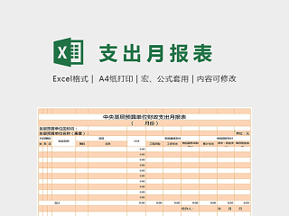 预算单位财政支出月报表excel模板表格