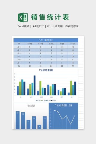 公司商店产品全年销售统计表模版