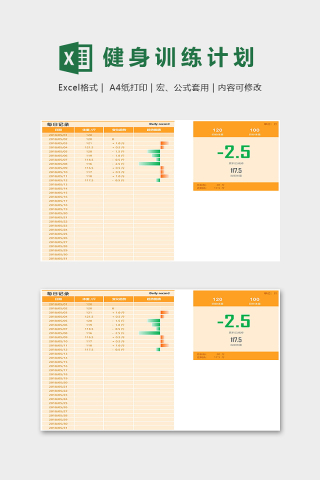 专业健身训练计划表每日记录excel模版下载